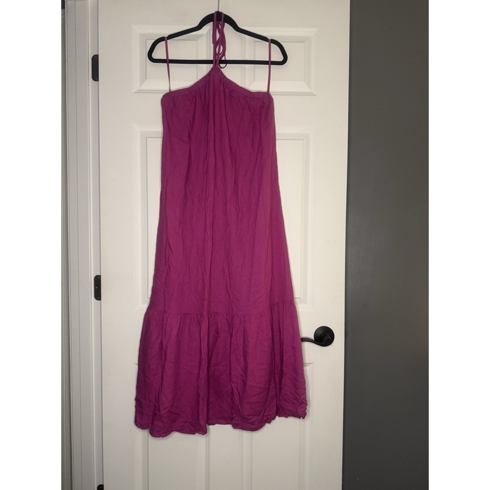Petal And Pup Halter Neck Linen Blend Dress Tiered Skirt Attached Belt Pink Xl
